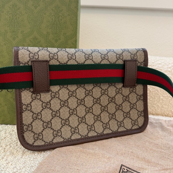 Gucci Beige + Brown Belt Bag with Green + Red Strap Purse Crossbody Fannypack - Picture 6 of 14
